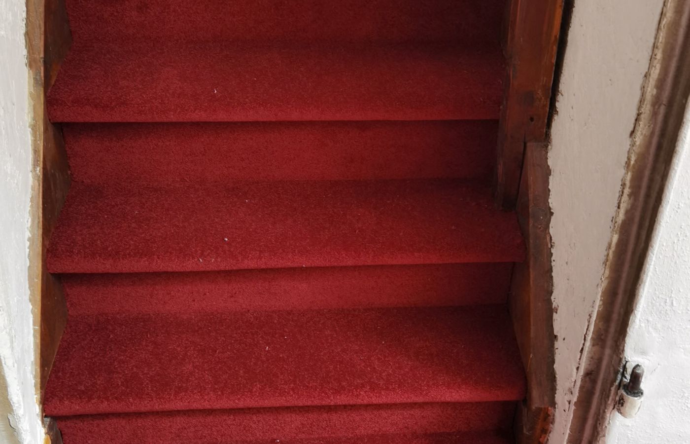 Fertig verlegter roter Teppichläufer auf der Treppe