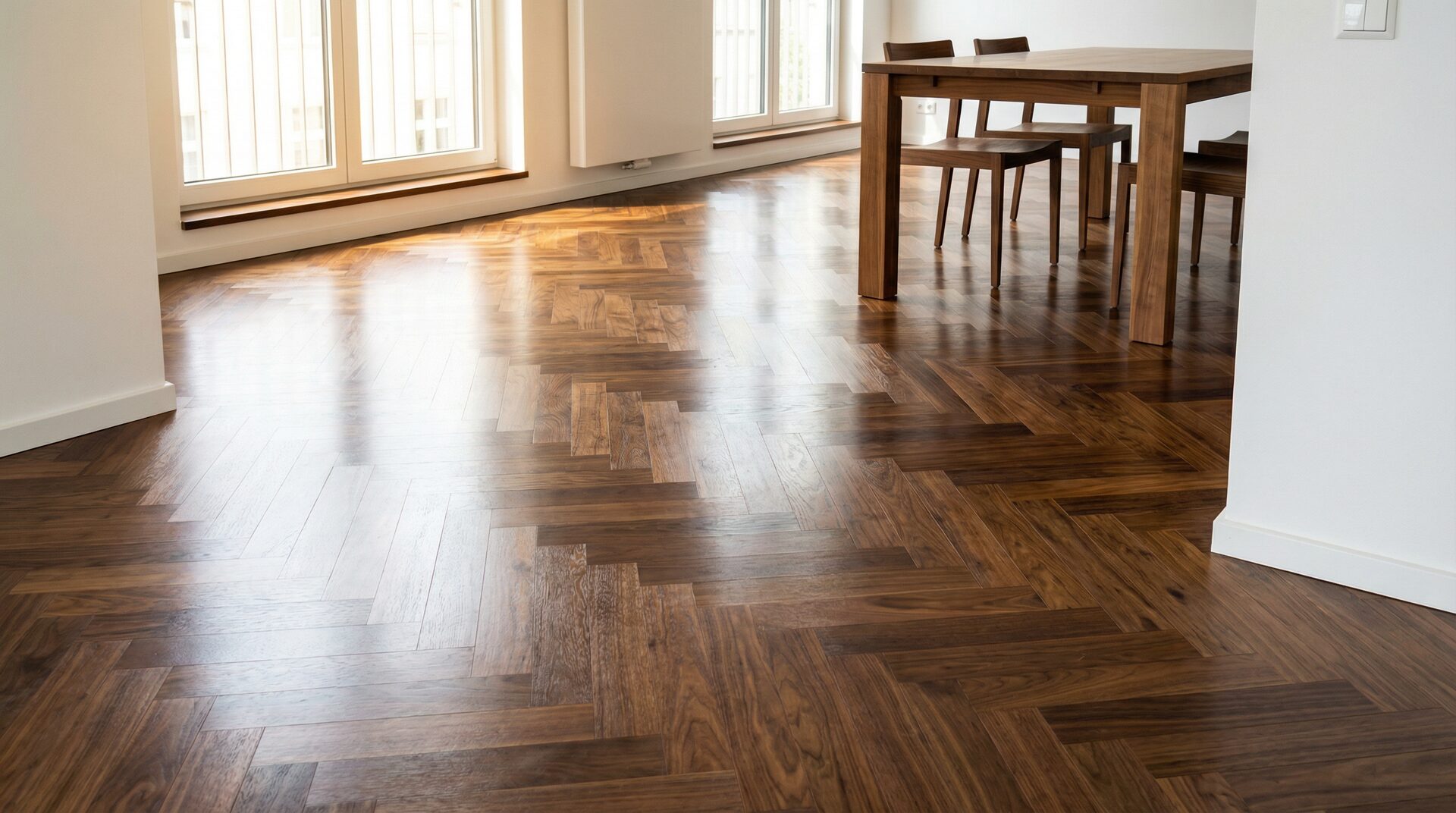 Parkettboden im Esszimmer - Nussbaum, München
